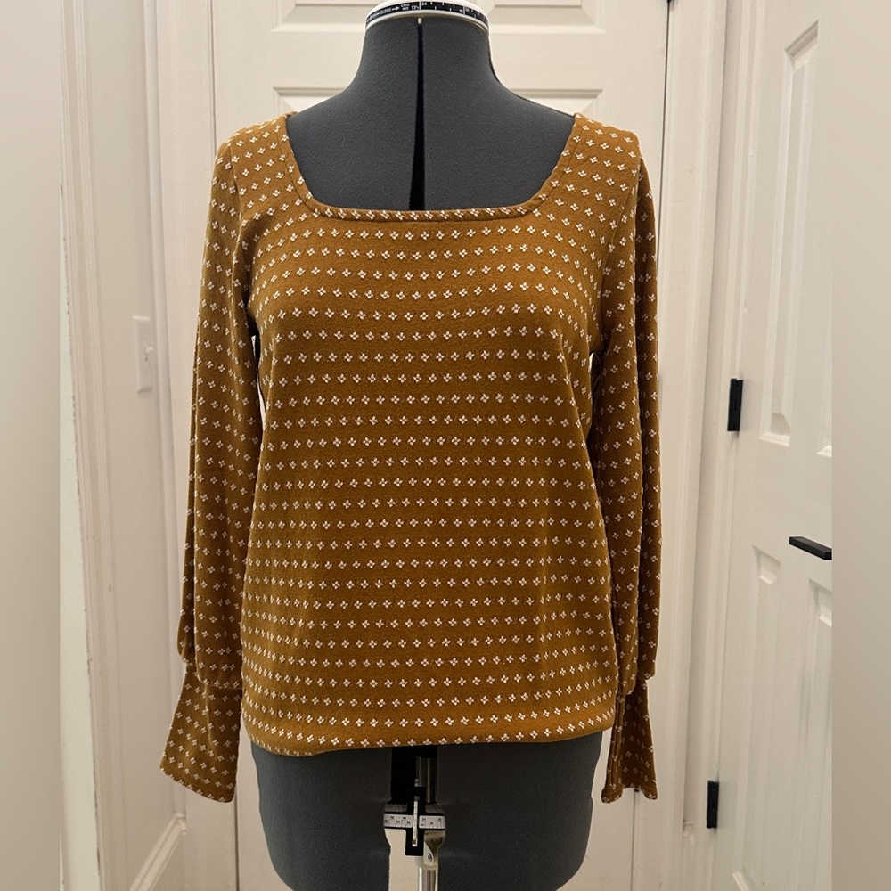 Madewell Mustard and White Patterned Blouse, sz S